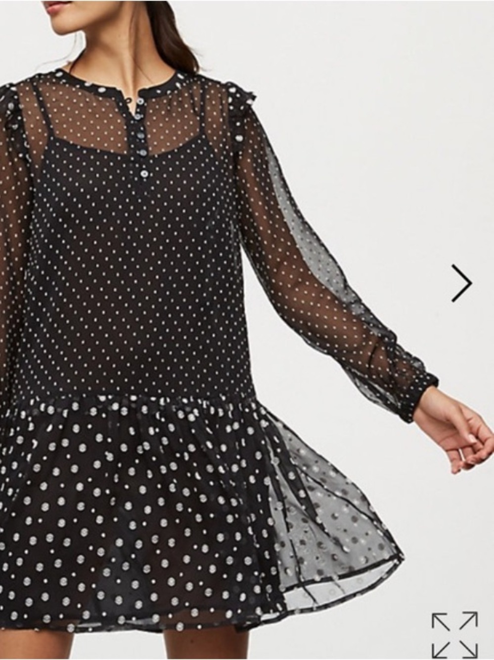 LOFT NWT Mixed Dot Flippy Dress Black & White Polka Dot Mini Fairycore Sheer L